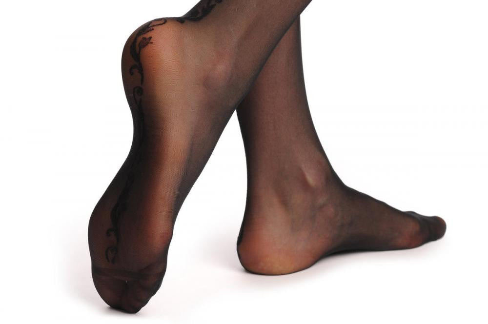 Liss Kiss Small Black Tulips Back Seam With Lace Silicon Garter - Hold Ups