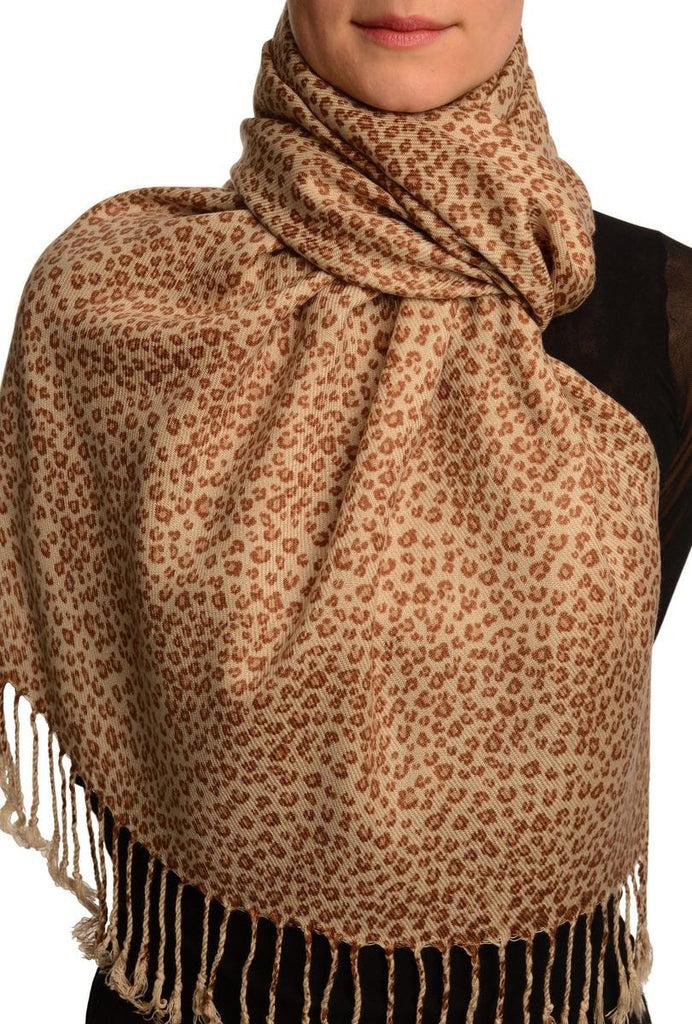 liss kiss Small Brown Leopard On Cappuccino Pashmina Feel With Tassels - Scarf