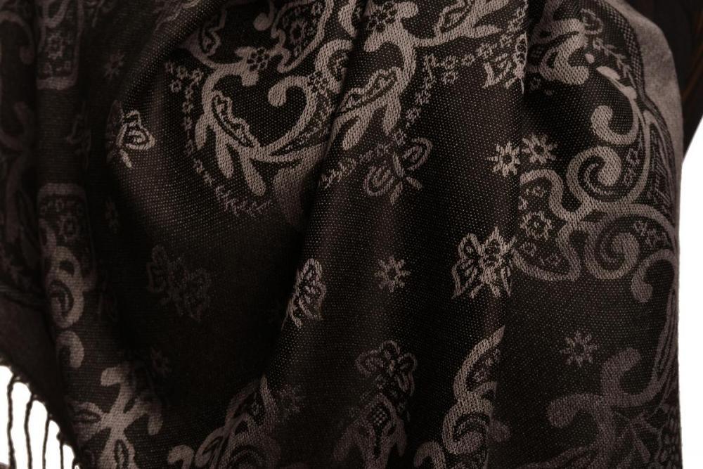 Liss Kiss Small Butterflies On Black Pashmina With Tassels - Scarf