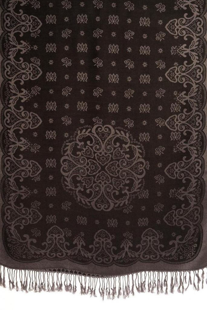 Liss Kiss Small Butterflies On Black Pashmina With Tassels - Scarf
