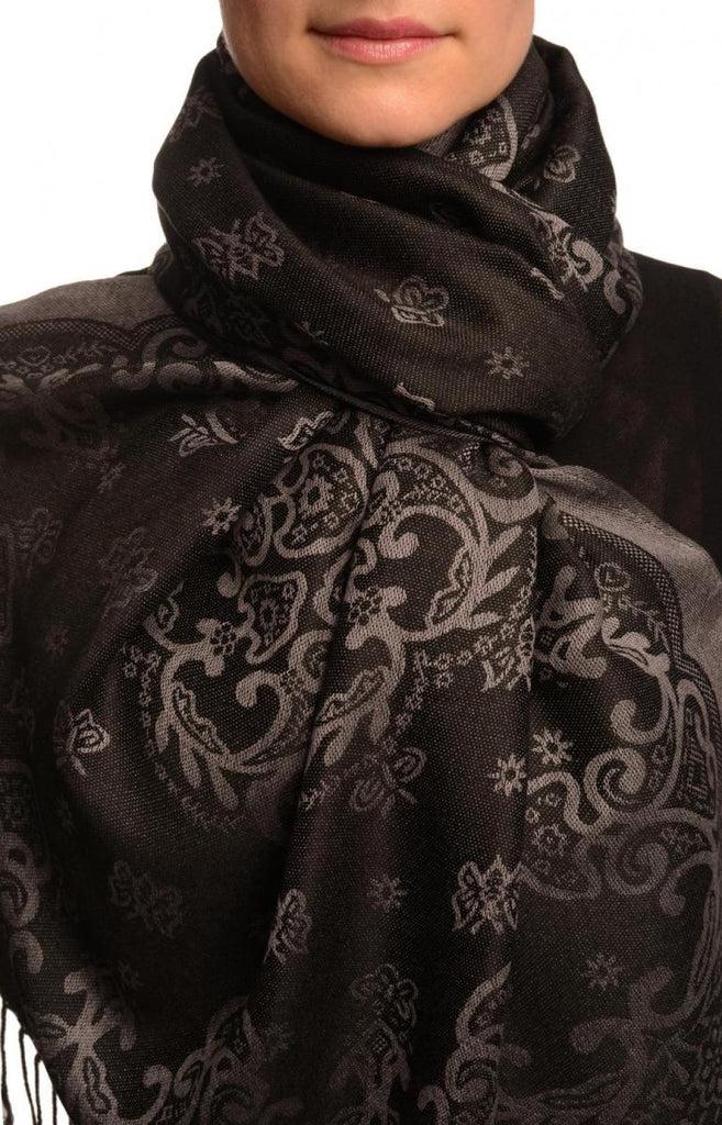 liss kiss Small Butterflies On Black Pashmina With Tassels - Scarf