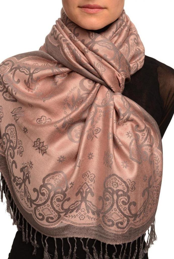 liss kiss Small Butterflies On Chestnut Pink Pashmina With Tassels - Scarf