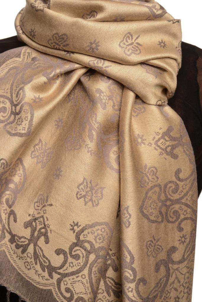 Liss Kiss Small Butterflies On Grey Pashmina With Tassels - Scarf