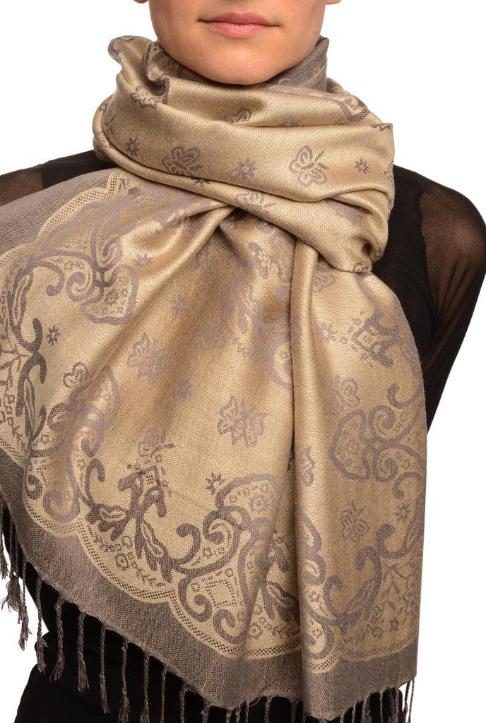 liss kiss Small Butterflies On Grey Pashmina With Tassels - Scarf
