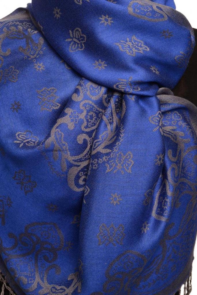 Liss Kiss Small Butterflies On Klein Blue Pashmina With Tassels - Scarf