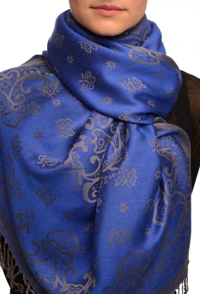 liss kiss Small Butterflies On Klein Blue Pashmina With Tassels - Scarf