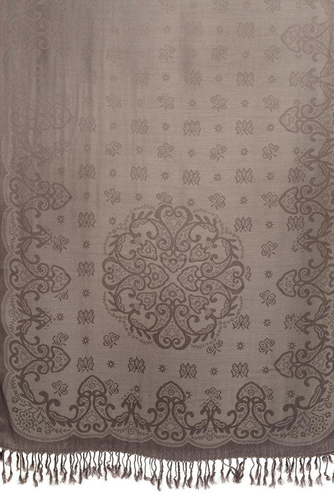 Liss Kiss Small Butterflies On Light Grey Pashmina With Tassels - Scarf