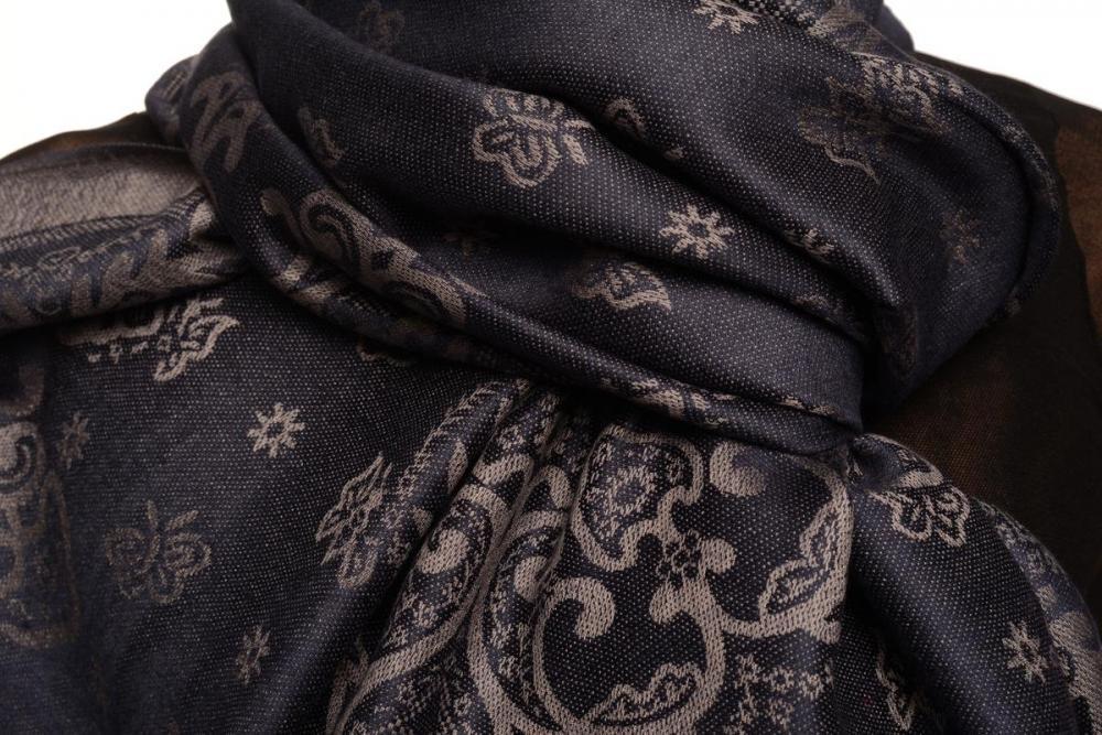 Liss Kiss Small Butterflies On Oxford Blue Pashmina With Tassels - Scarf