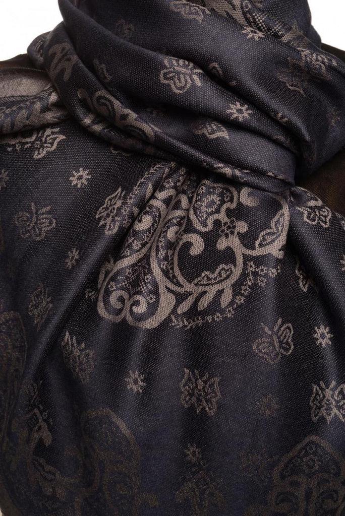 Liss Kiss Small Butterflies On Oxford Blue Pashmina With Tassels - Scarf