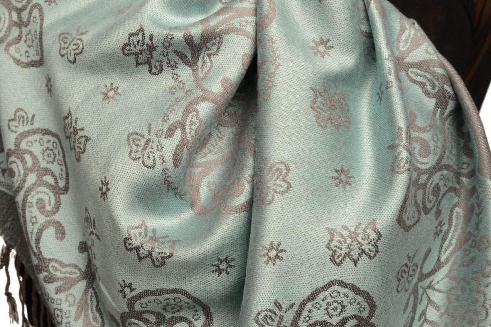 Liss Kiss Small Butterflies On Powder Blue Pashmina With Tassels - Scarf
