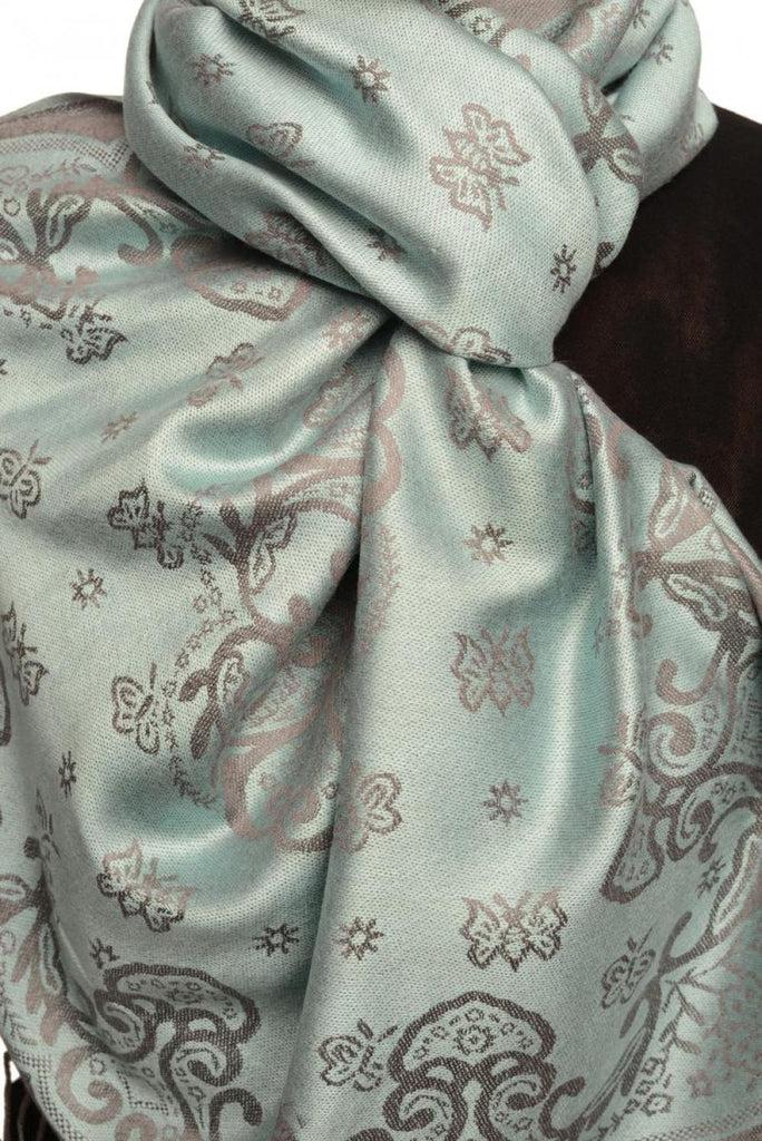 Liss Kiss Small Butterflies On Powder Blue Pashmina With Tassels - Scarf