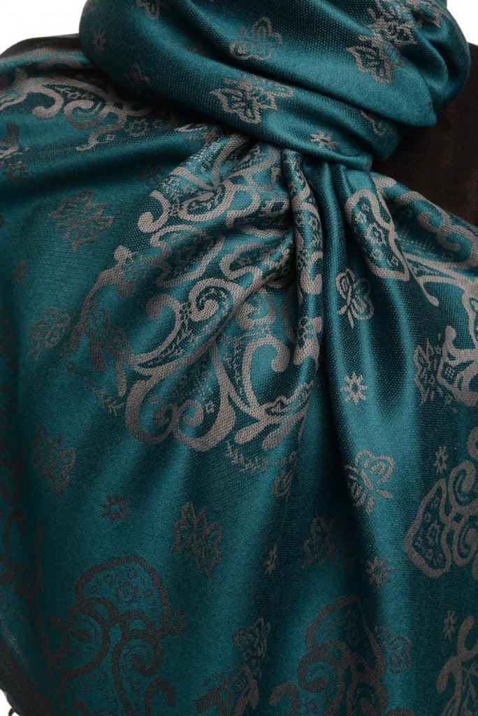 Liss Kiss Small Butterflies On Prussian Blue Pashmina With Tassels - Scarf