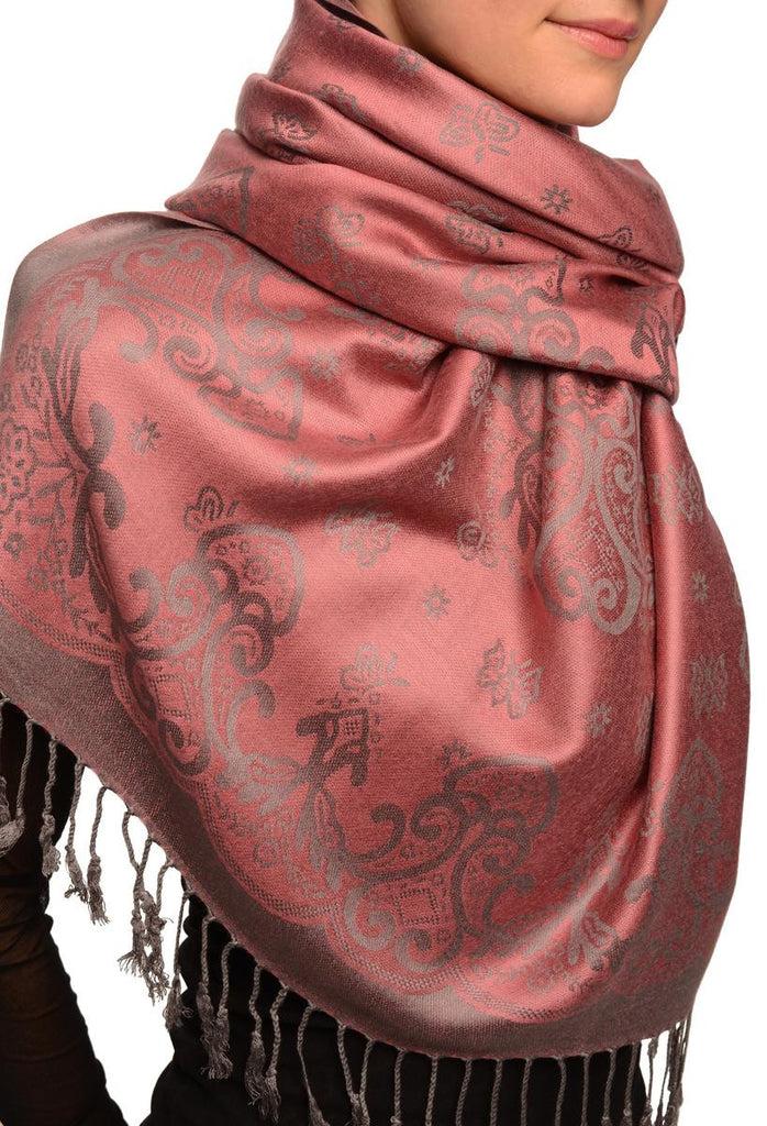 Liss Kiss Small Butterflies On Puce Pink Pashmina With Tassels - Scarf