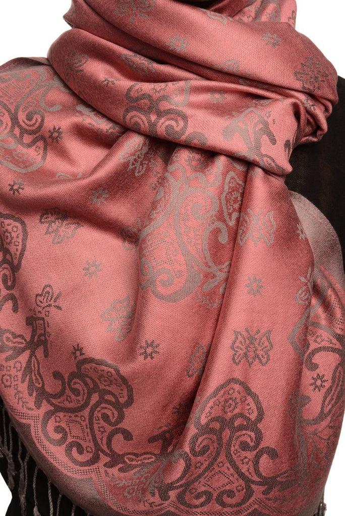 Liss Kiss Small Butterflies On Puce Pink Pashmina With Tassels - Scarf