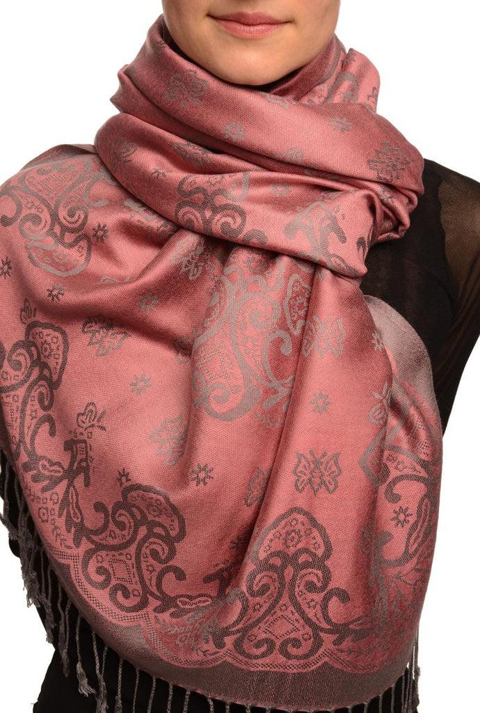 liss kiss Small Butterflies On Puce Pink Pashmina With Tassels - Scarf