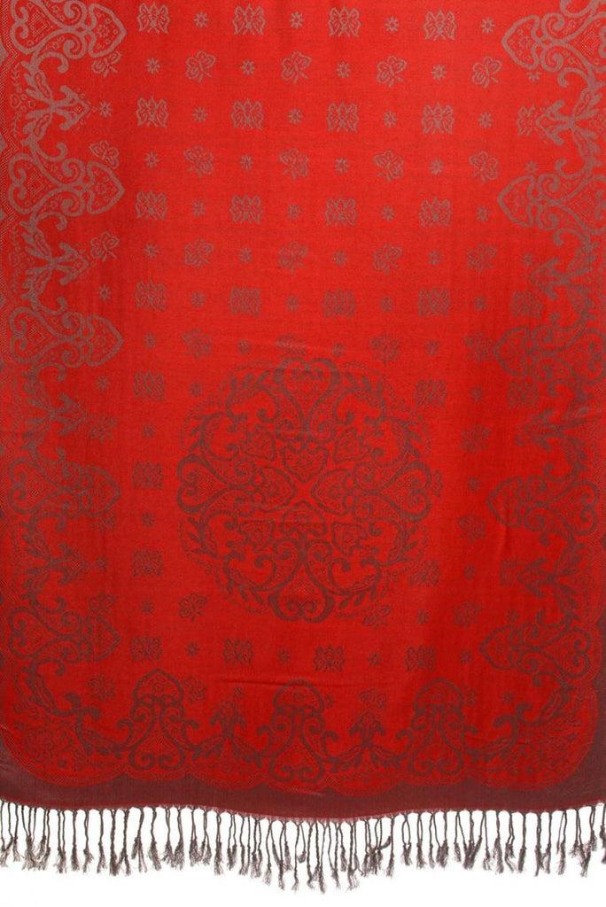 Liss Kiss Small Butterflies On Red Pashmina With Tassels - Scarf