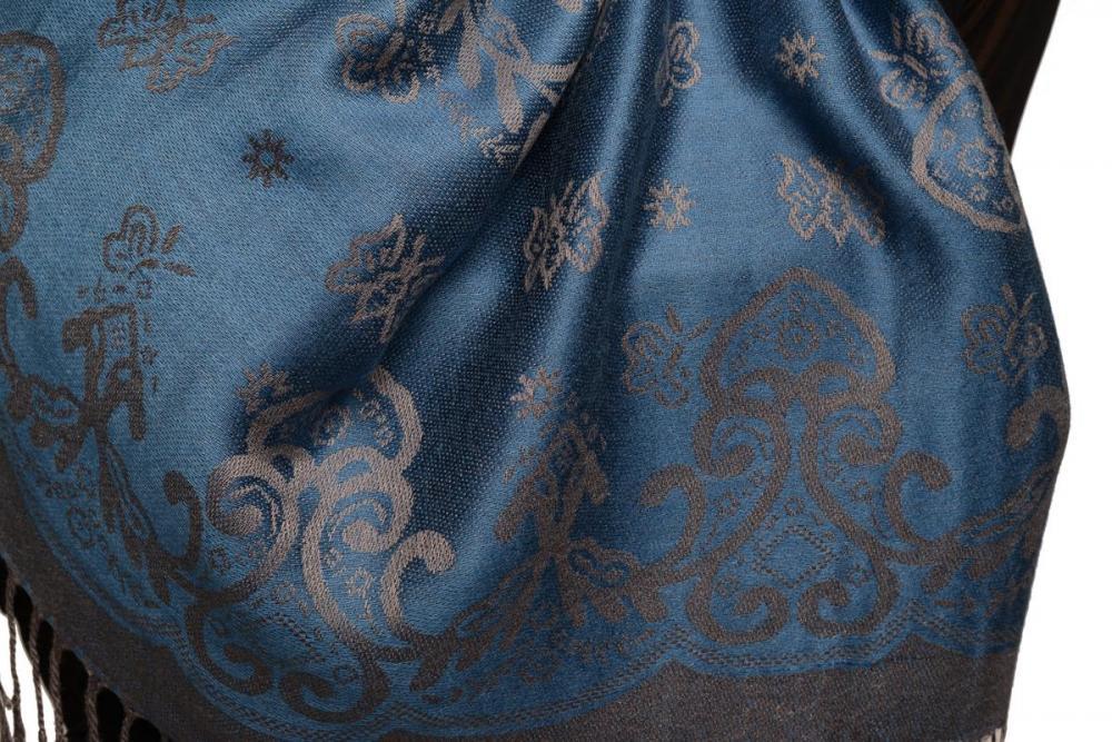 Liss Kiss Small Butterflies On Yale Blue Pashmina With Tassels - Scarf