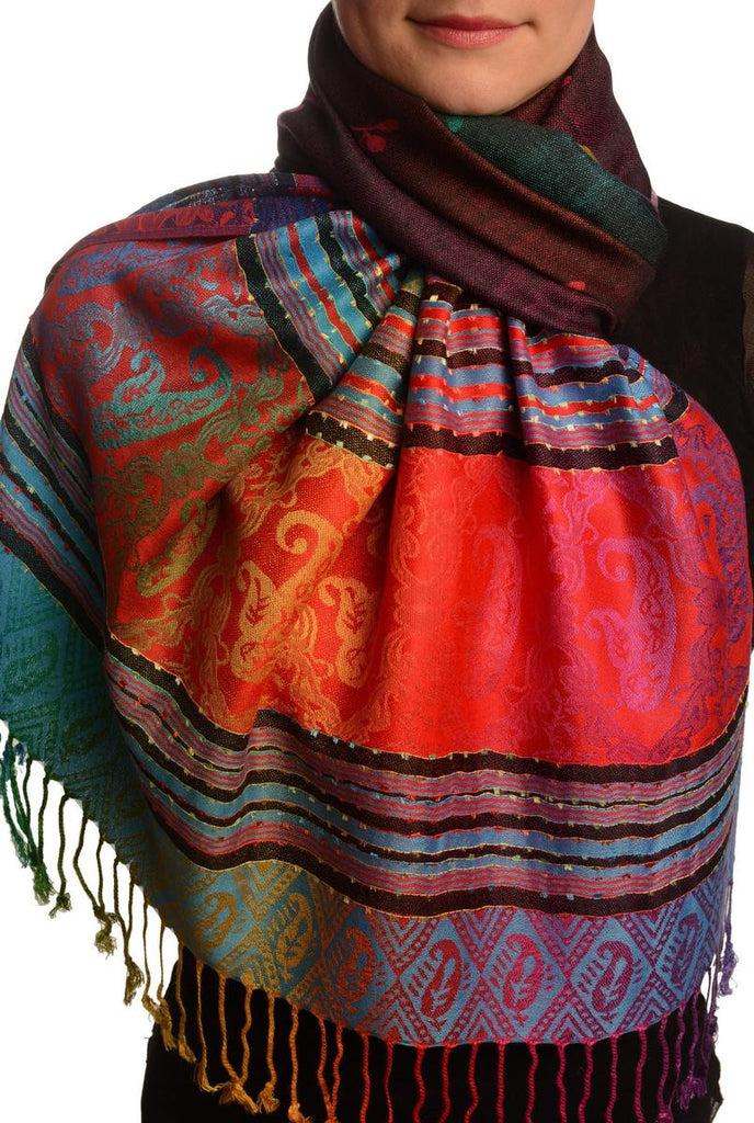 liss kiss Small Clover On Black Ombre Pashmina With Tassels - Scarf