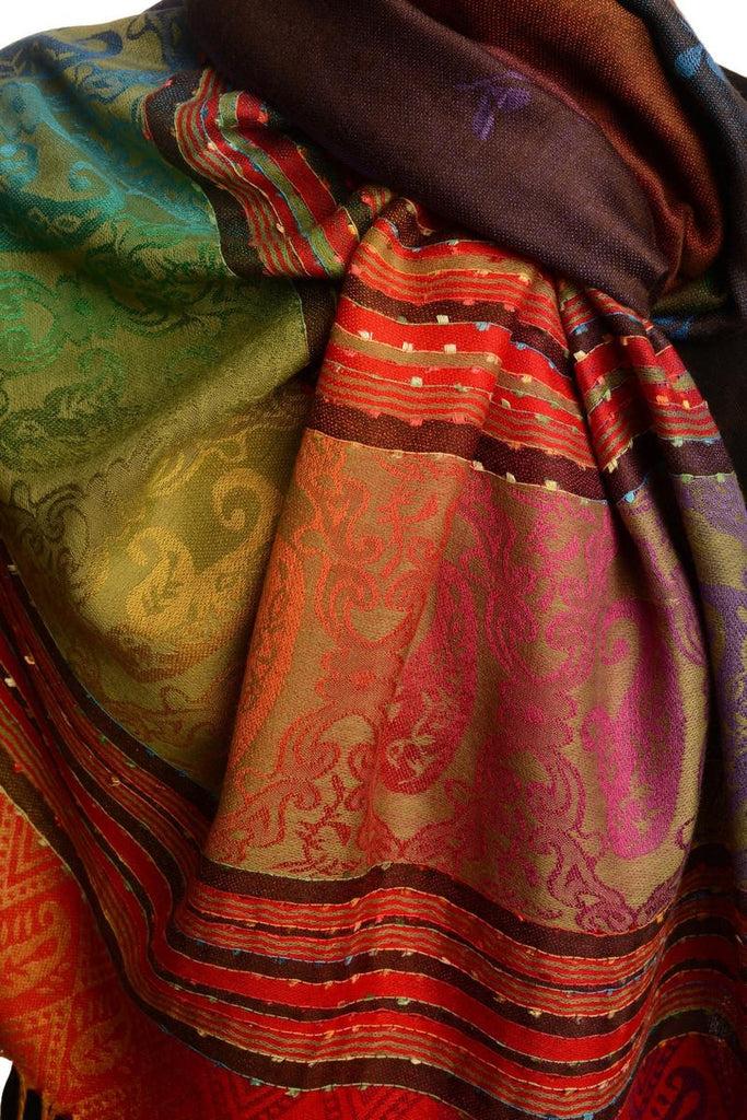 Liss Kiss Small Clover On Brown Ombre Pashmina With Tassels - Scarf