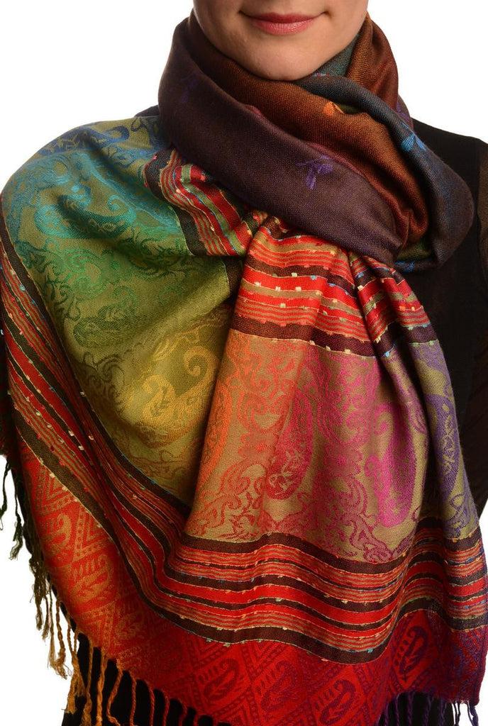 liss kiss Small Clover On Brown Ombre Pashmina With Tassels - Scarf