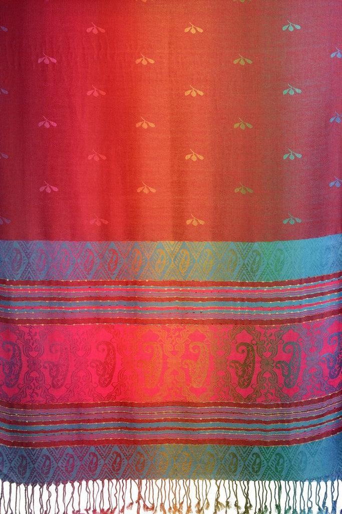 Liss Kiss Small Clover On Burgundy Red Ombre Pashmina With Tassels - Scarf