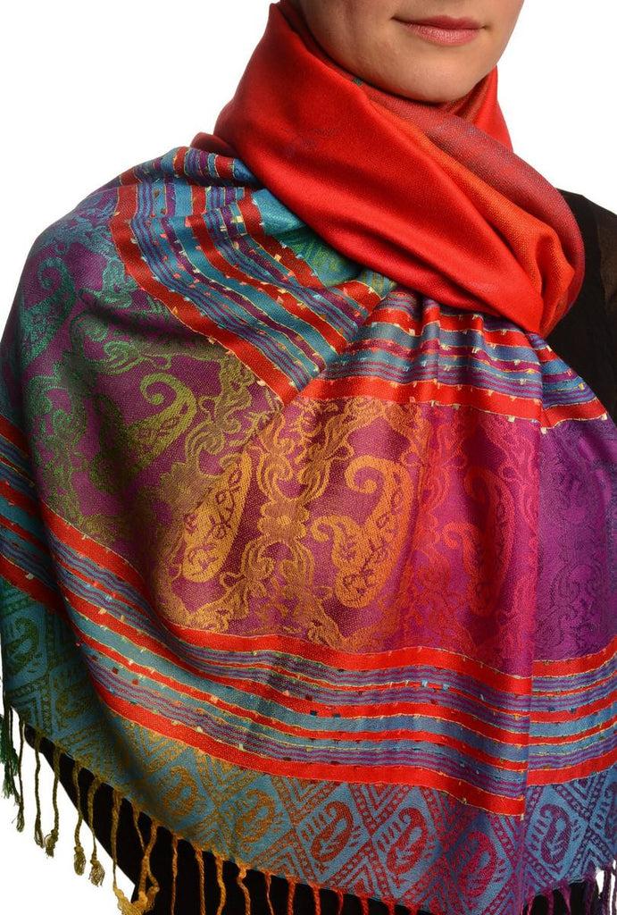 Liss Kiss Small Clover On Burgundy Red Ombre Pashmina With Tassels - Scarf