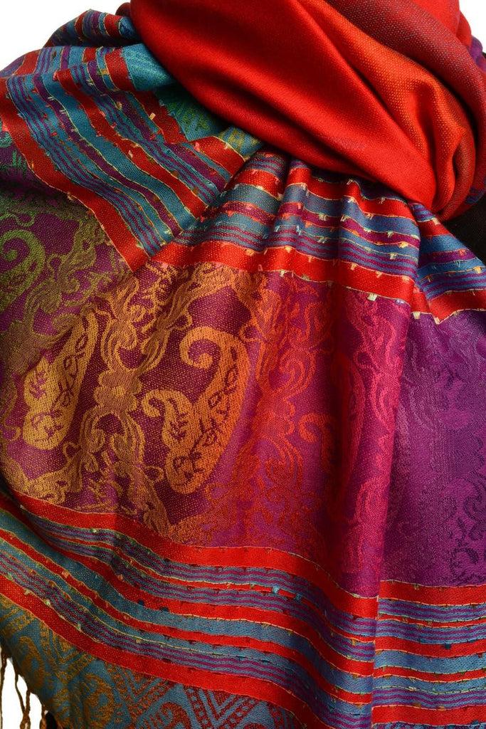 Liss Kiss Small Clover On Burgundy Red Ombre Pashmina With Tassels - Scarf