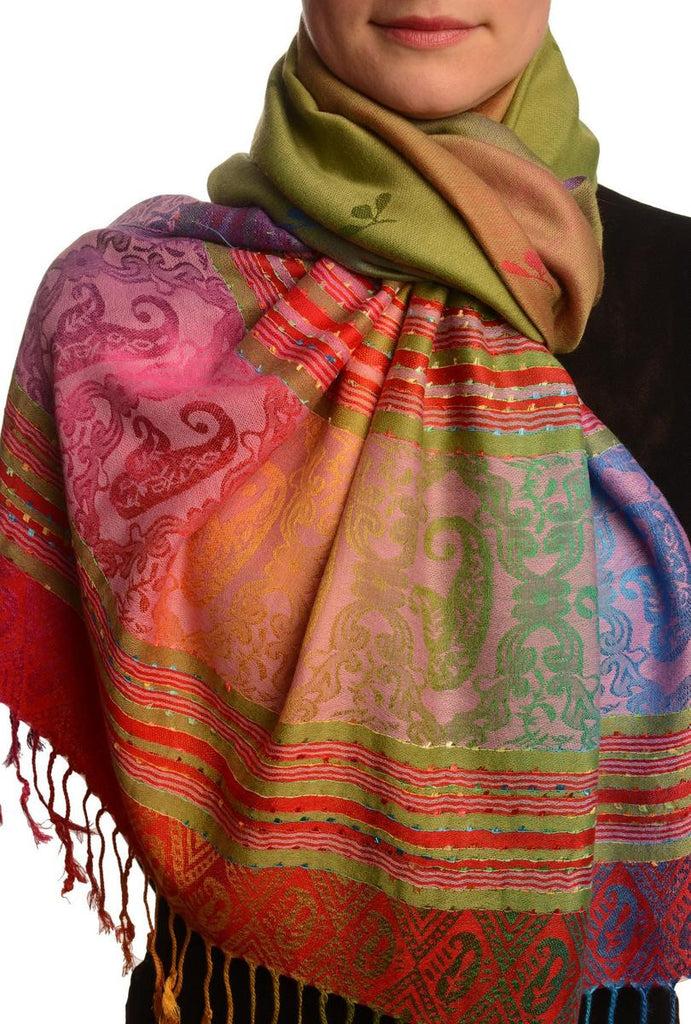 liss kiss Small Clover On Green Ombre Pashmina With Tassels - Scarf