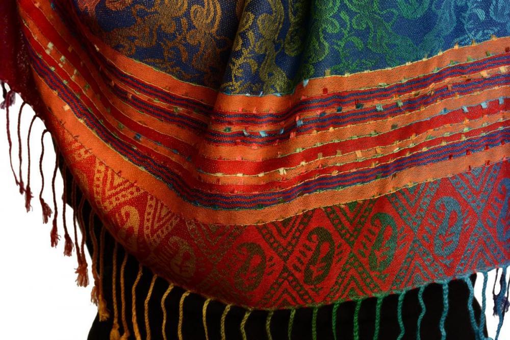 Liss Kiss Small Clover On Orange Ombre Pashmina With Tassels - Scarf