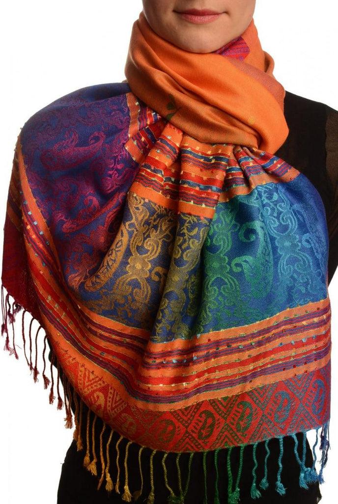 liss kiss Small Clover On Orange Ombre Pashmina With Tassels - Scarf