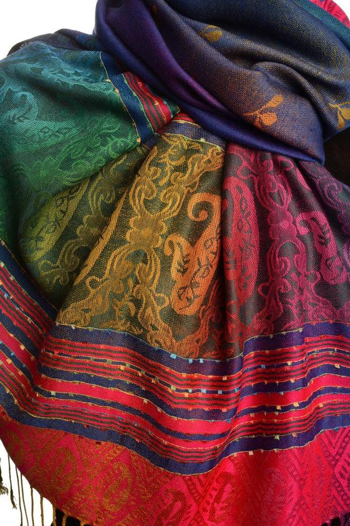 Liss Kiss Small Clover On Persian Blue Ombre Pashmina With Tassels - Scarf