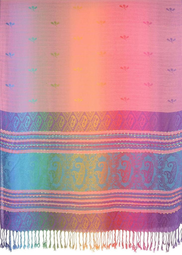 Liss Kiss Small Clover On Pink Ombre Pashmina With Tassels - Scarf