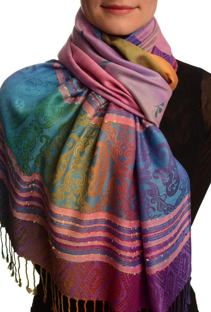 liss kiss Small Clover On Pink Ombre Pashmina With Tassels - Scarf