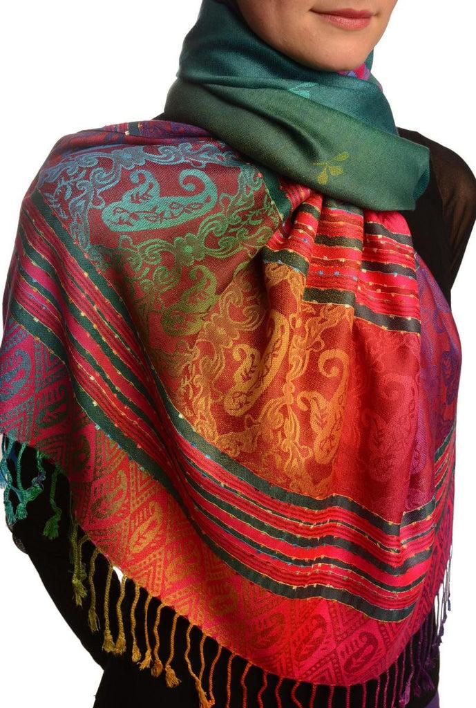 Liss Kiss Small Clover On Prussian Blue Ombre Pashmina With Tassels - Scarf