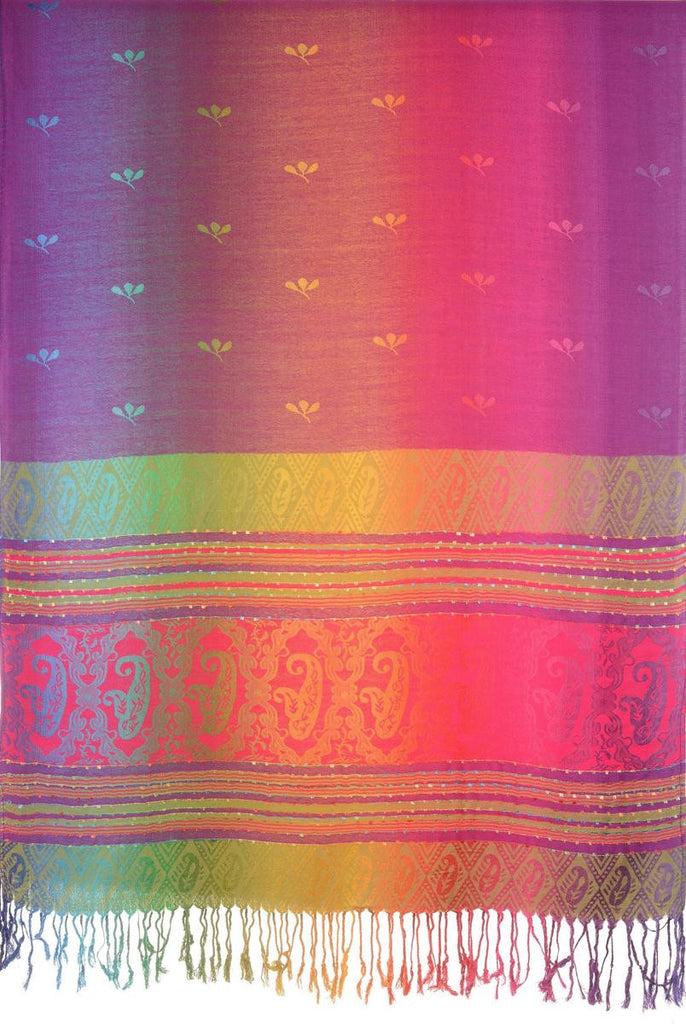 Liss Kiss Small Clover On Purple Ombre Pashmina With Tassels - Scarf