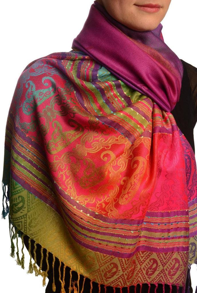 Liss Kiss Small Clover On Purple Ombre Pashmina With Tassels - Scarf