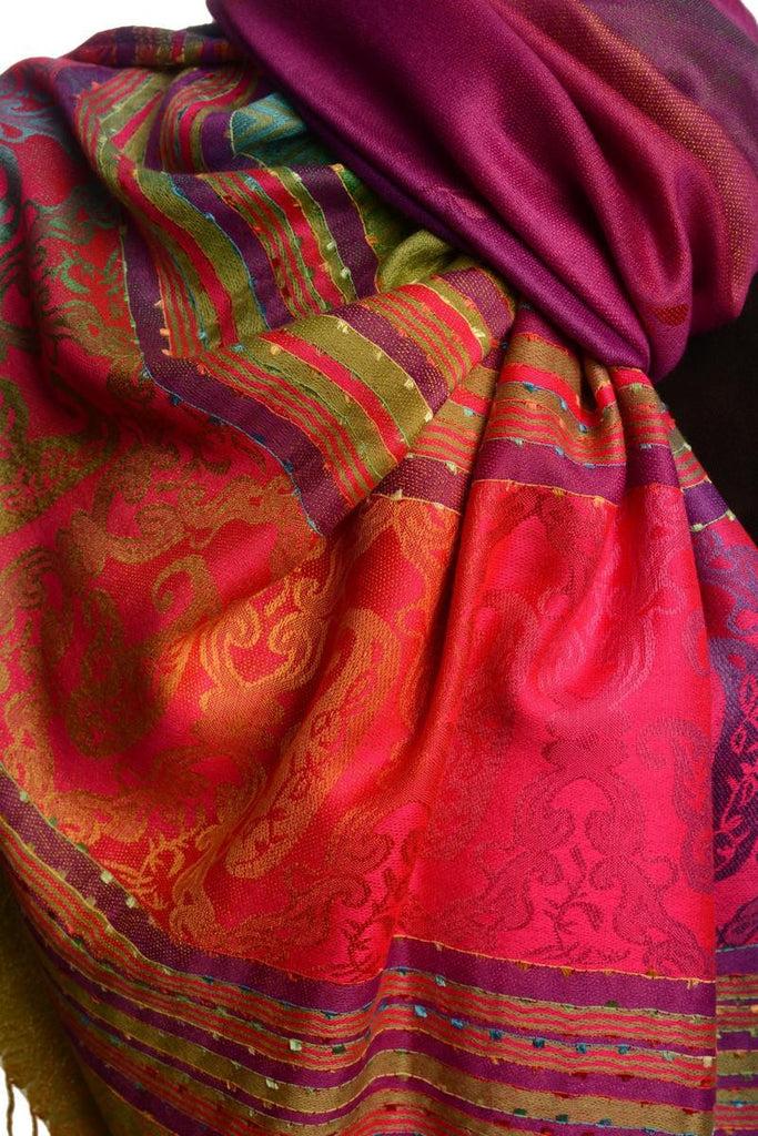Liss Kiss Small Clover On Purple Ombre Pashmina With Tassels - Scarf