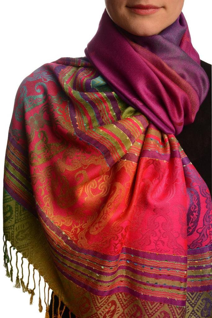 liss kiss Small Clover On Purple Ombre Pashmina With Tassels - Scarf
