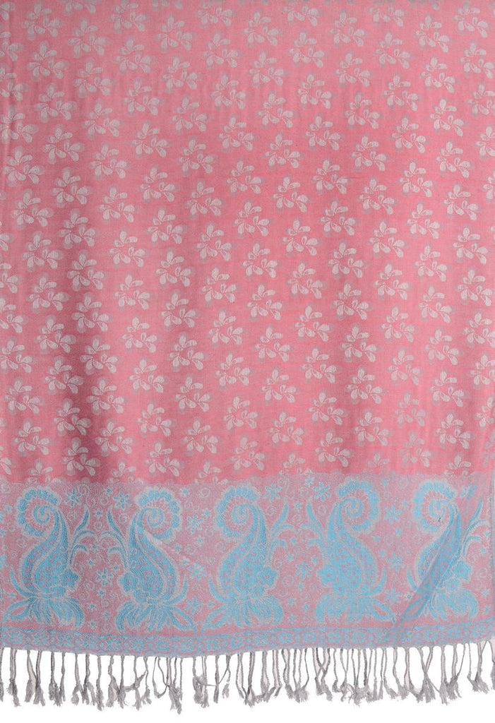 Liss Kiss Small Clovers On Chestnut Pink Pashmina With Tassels - Scarf