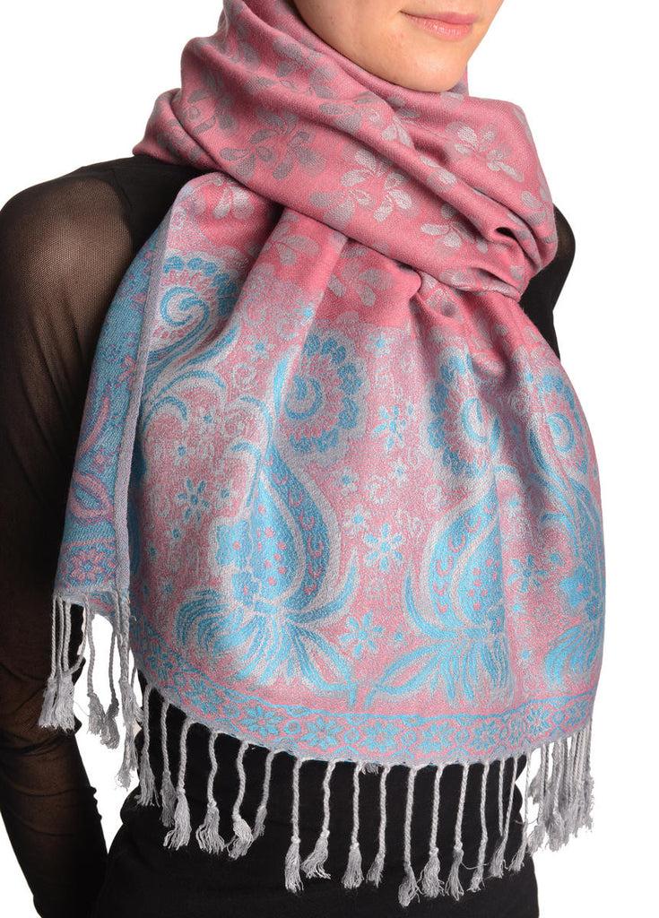 Liss Kiss Small Clovers On Chestnut Pink Pashmina With Tassels - Scarf