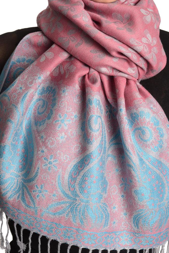Liss Kiss Small Clovers On Chestnut Pink Pashmina With Tassels - Scarf