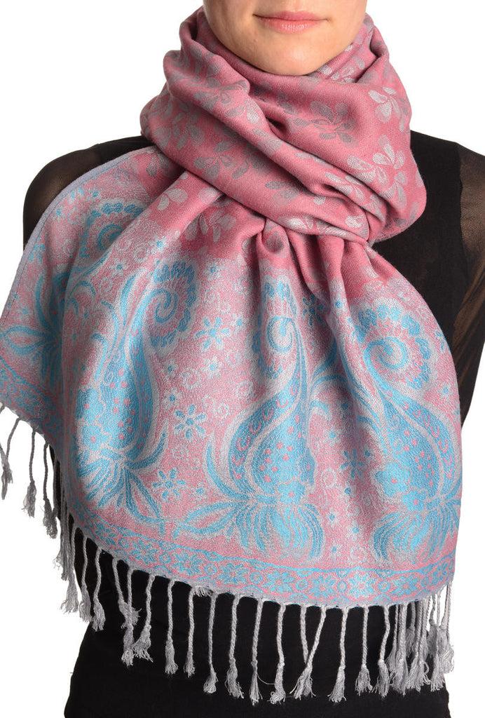 liss kiss Small Clovers On Chestnut Pink Pashmina With Tassels - Scarf
