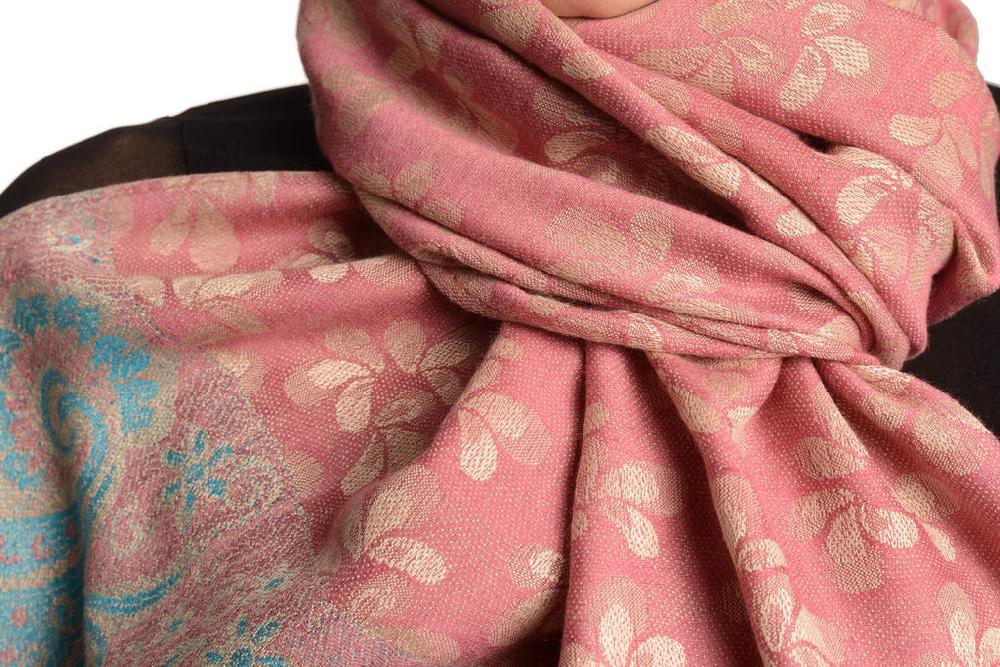Liss Kiss Small Clovers On Dark Chestnut Pashmina With Tassels - Scarf
