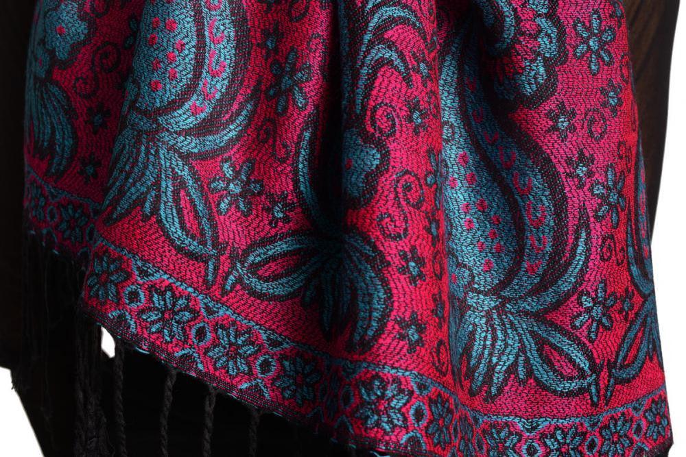 Liss Kiss Small Clovers On Magenta Pink Pashmina With Tassels - Scarf