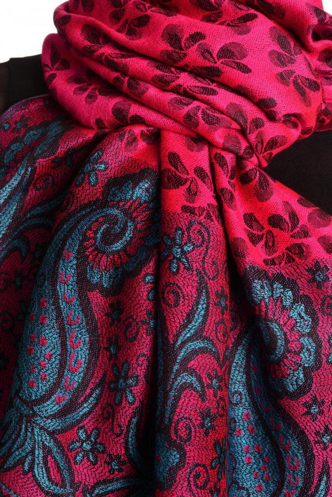 Liss Kiss Small Clovers On Magenta Pink Pashmina With Tassels - Scarf