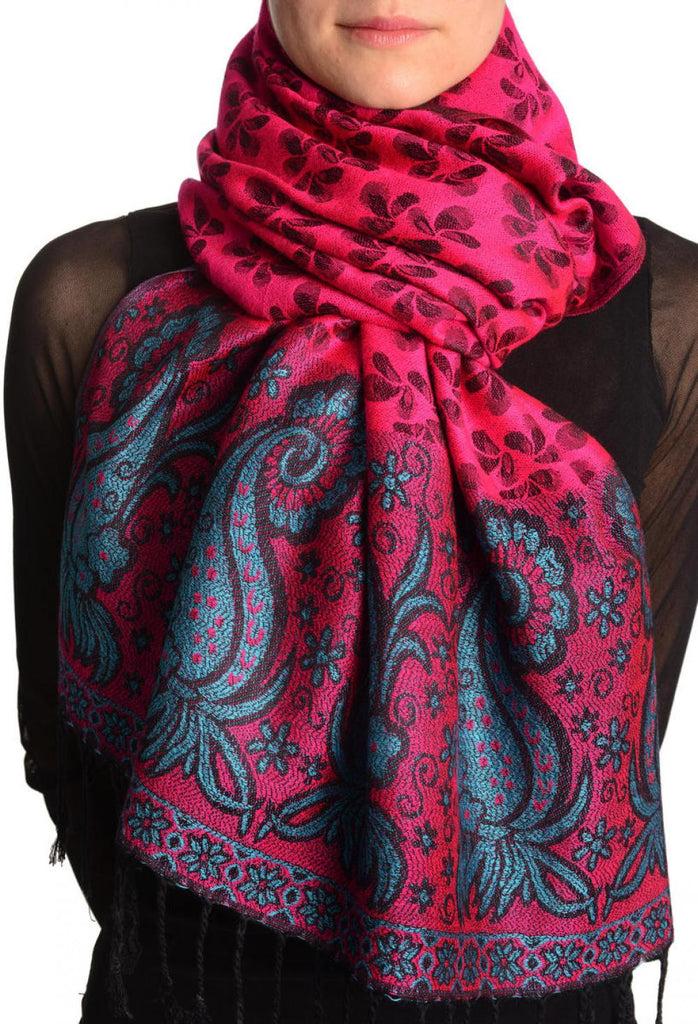 liss kiss Small Clovers On Magenta Pink Pashmina With Tassels - Scarf