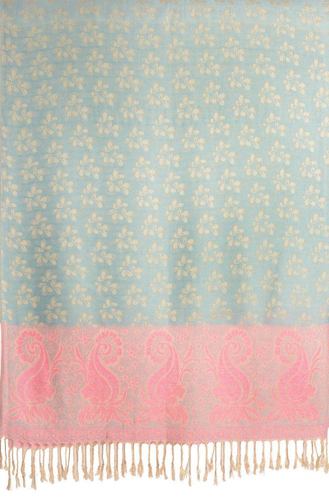 Liss Kiss Small Clovers On Moss Green Pashmina With Tassels - Scarf