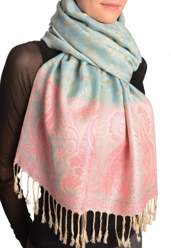 Liss Kiss Small Clovers On Moss Green Pashmina With Tassels - Scarf