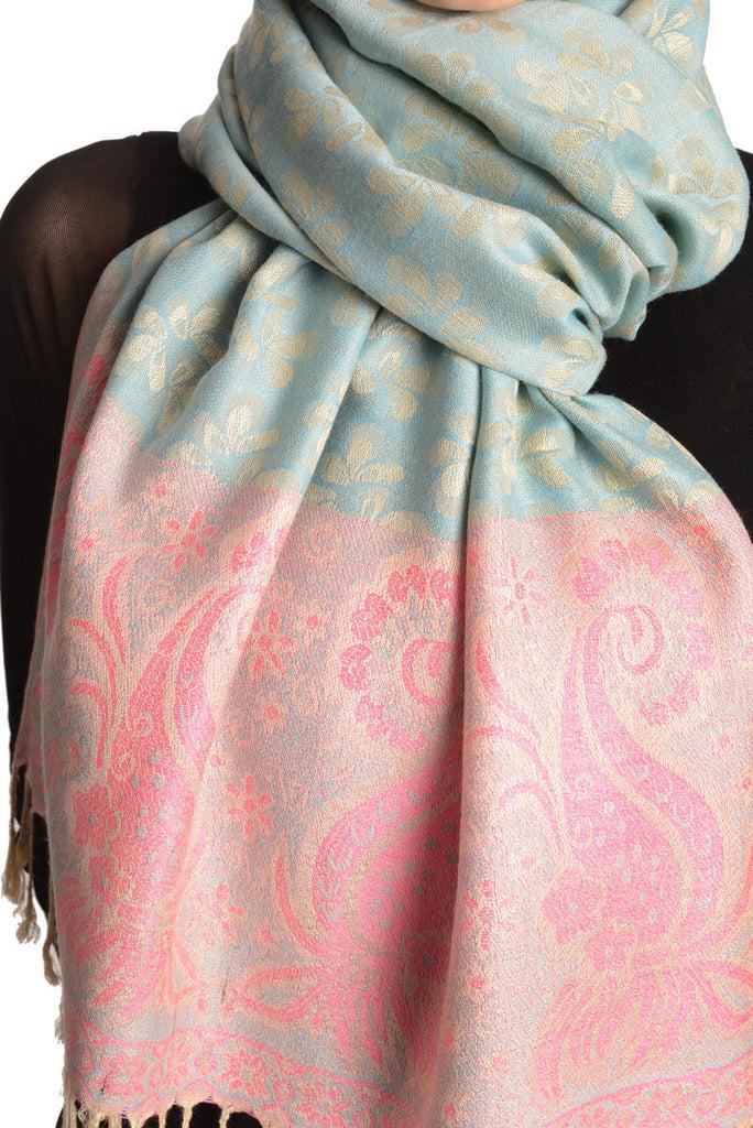 Liss Kiss Small Clovers On Moss Green Pashmina With Tassels - Scarf