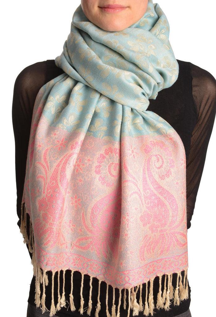 liss kiss Small Clovers On Moss Green Pashmina With Tassels - Scarf